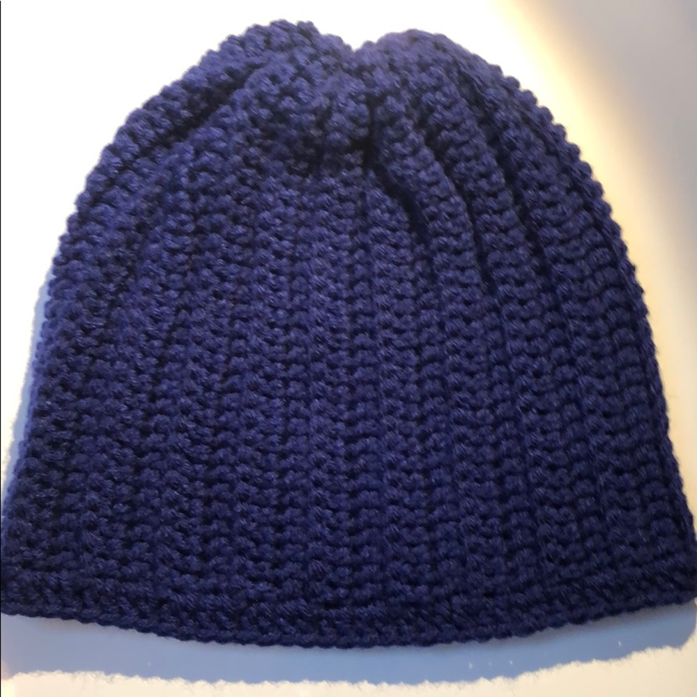 Navy blue beanie winter hat hand crochet handmade adult or teen